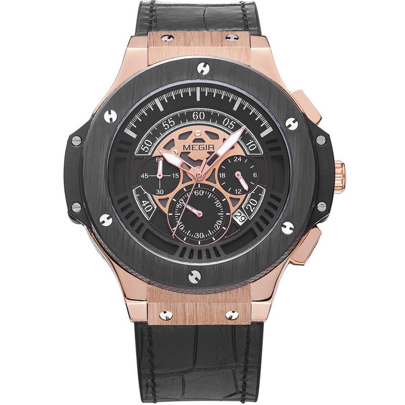 Casual Fashion Leather Band Quartz Watch for Men with round dial and stainless steel buckle, showcasing its elegant design.