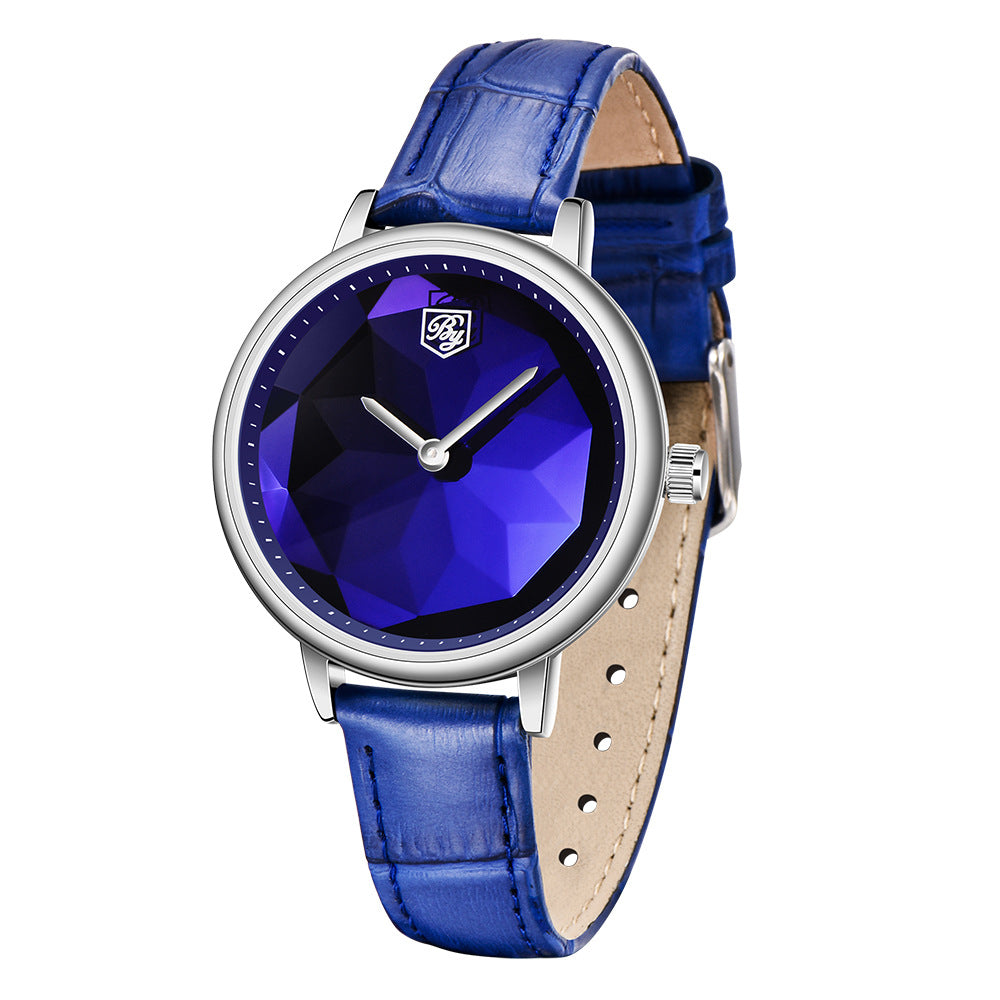 A stylish Casual High Quality Quartz Ladies Watch featuring a round dial, leather strap, and stainless steel pin buckle, perfect for daily wear.