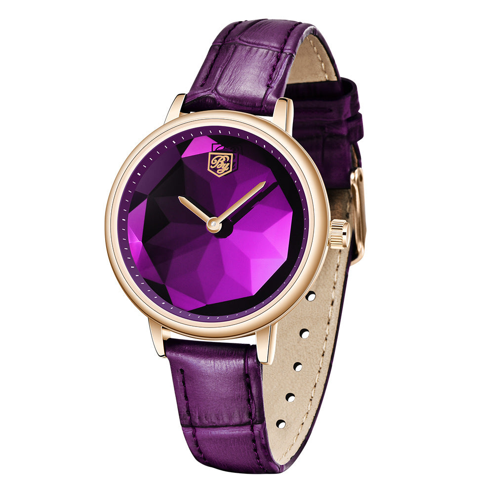 A stylish Casual High Quality Quartz Ladies Watch featuring a round dial, leather strap, and stainless steel pin buckle, perfect for daily wear.