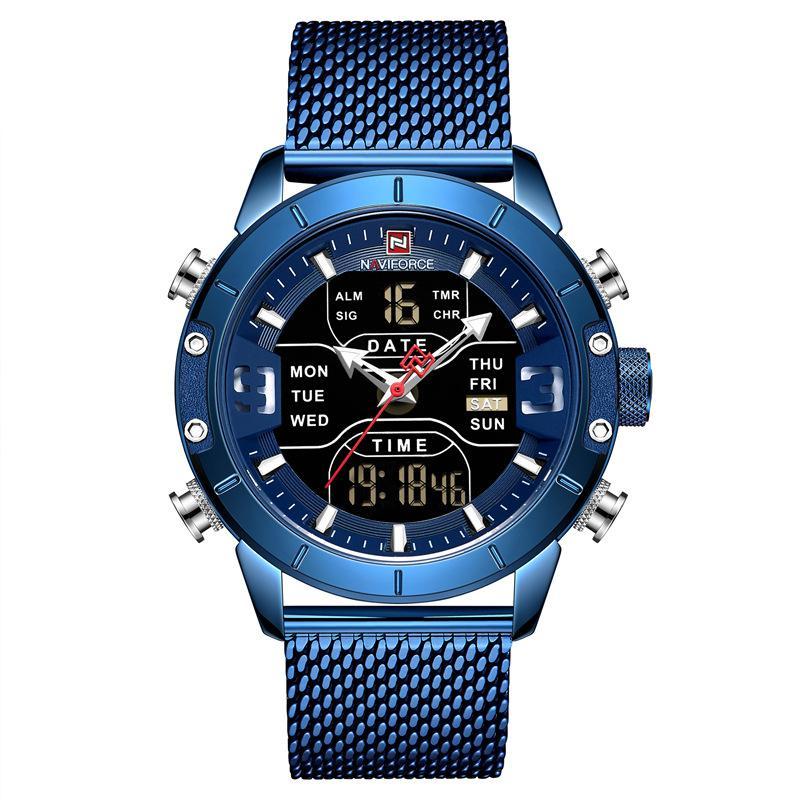 Casual Mesh Band Watch for Men featuring a stainless steel strap and a sleek dial design.