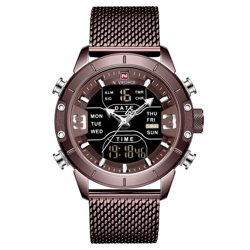 Casual Mesh Band Watch for Men featuring a stainless steel strap and a sleek dial design.