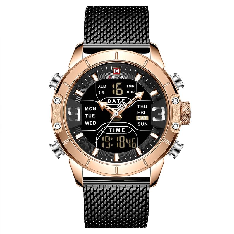 Casual Mesh Band Watch for Men featuring a stainless steel strap and a sleek dial design.