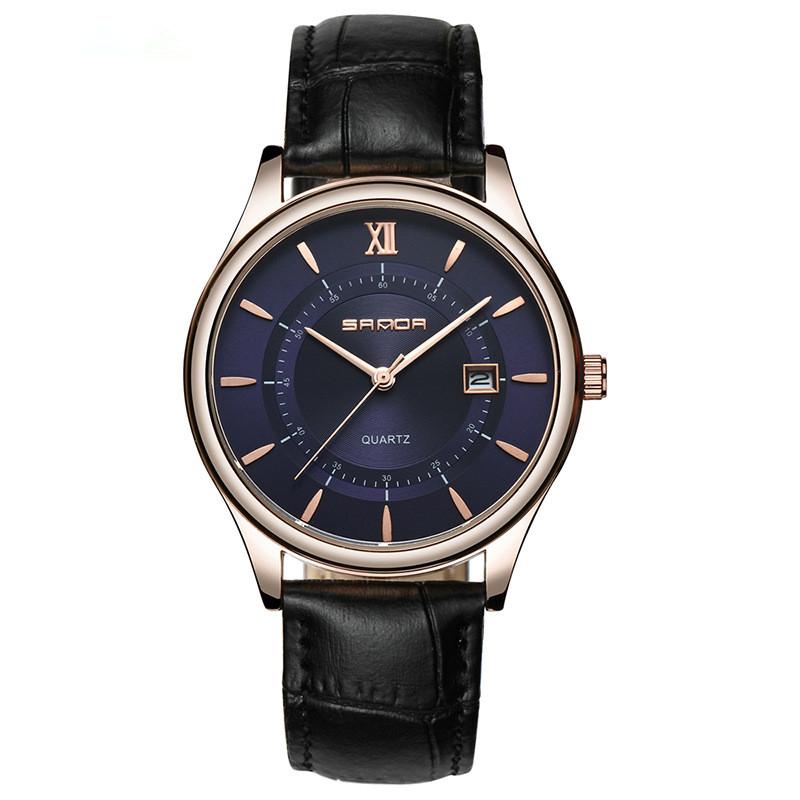 Casual Simple Fashion Quartz Watch for Men featuring a sleek alloy case, mineral glass face, and a stylish leather belt.