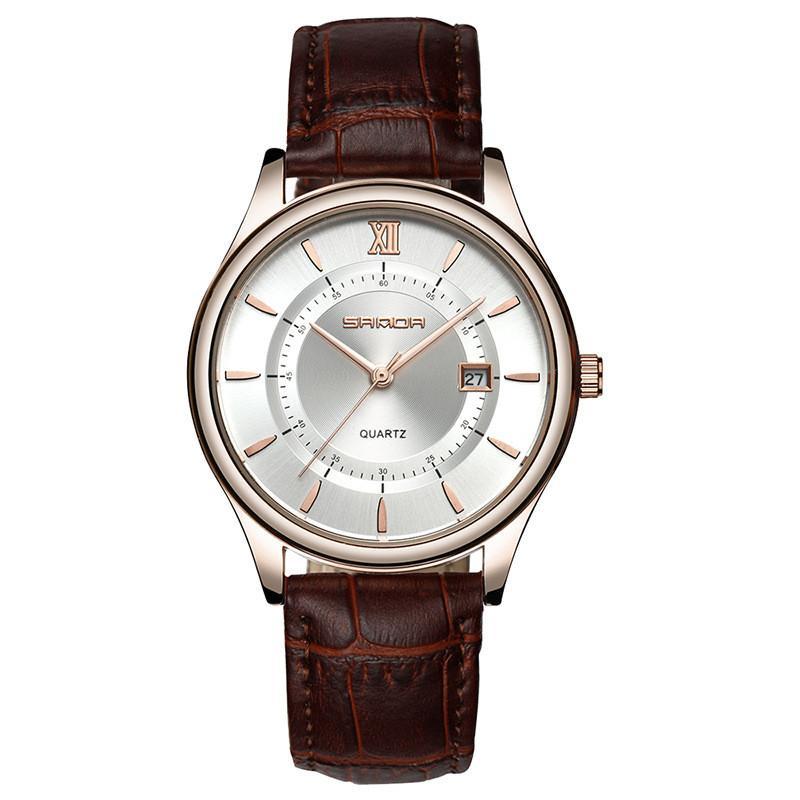 Casual Simple Fashion Quartz Watch for Men featuring a sleek alloy case, mineral glass face, and a stylish leather belt.