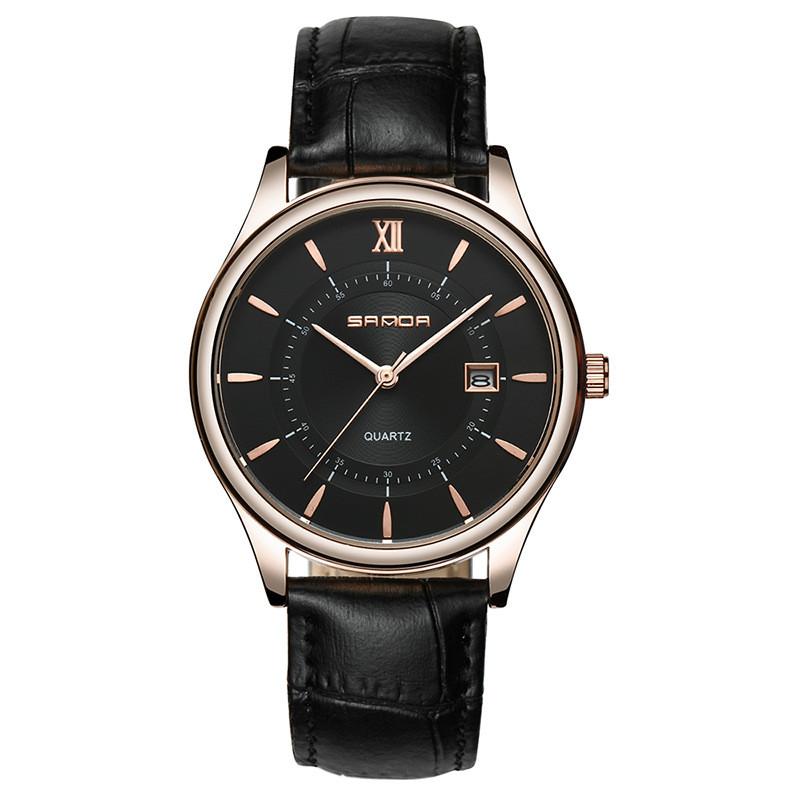 Casual Simple Fashion Quartz Watch for Men featuring a sleek alloy case, mineral glass face, and a stylish leather belt.