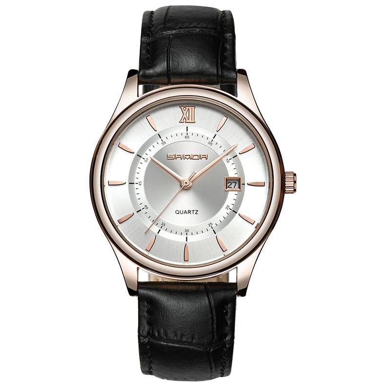 Casual Simple Fashion Quartz Watch for Men featuring a sleek alloy case, mineral glass face, and a stylish leather belt.