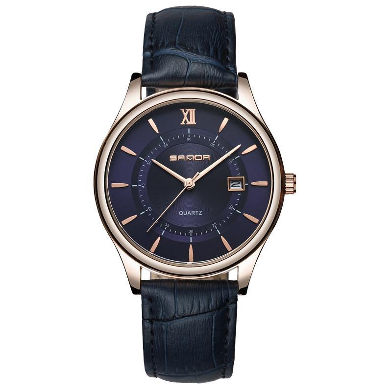 Casual Simple Fashion Quartz Watch for Men featuring a sleek alloy case, mineral glass face, and a stylish leather belt.