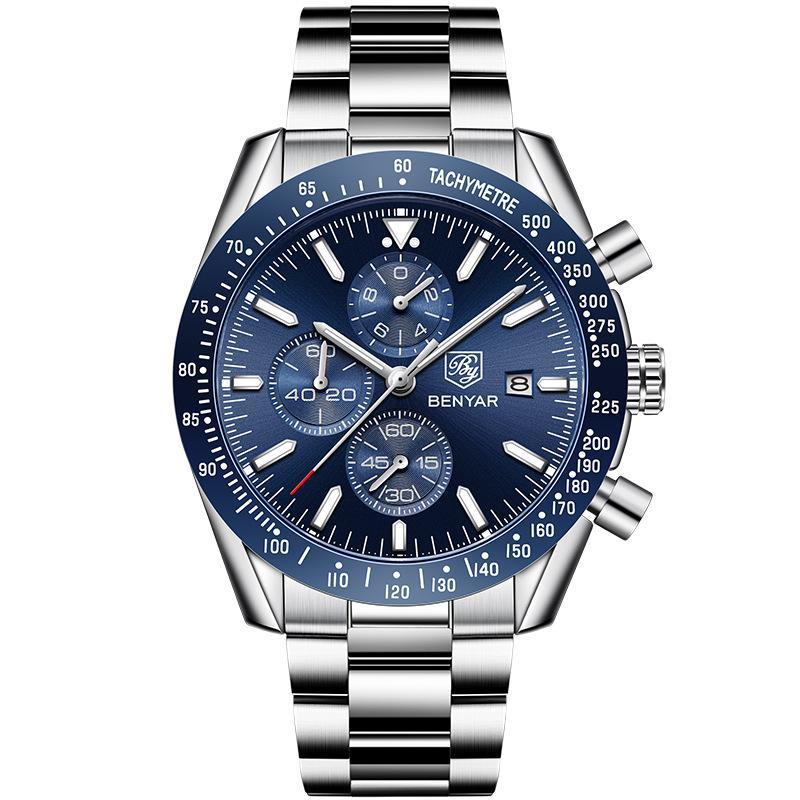 Casual Stainless Steel Quartz Watch for Men featuring a round dial and stainless steel strap, perfect for any occasion.