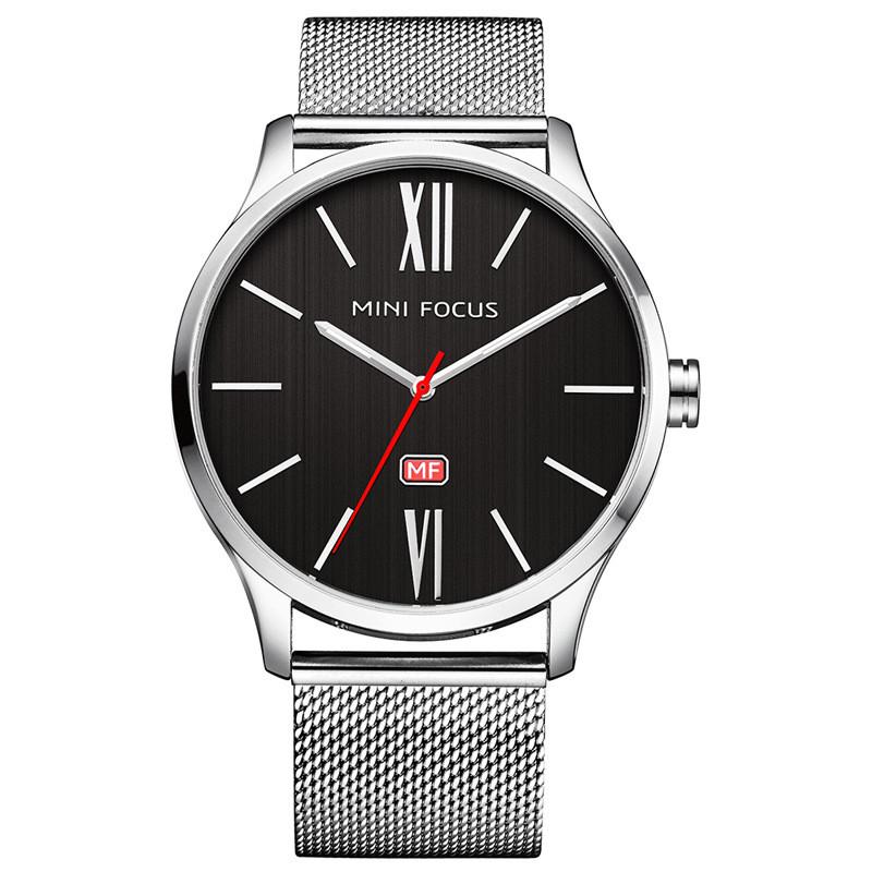 Casual Waterproof Steel Mesh Quartz Watch featuring a stylish zinc alloy case and soft stainless steel mesh band, available in multiple colors.