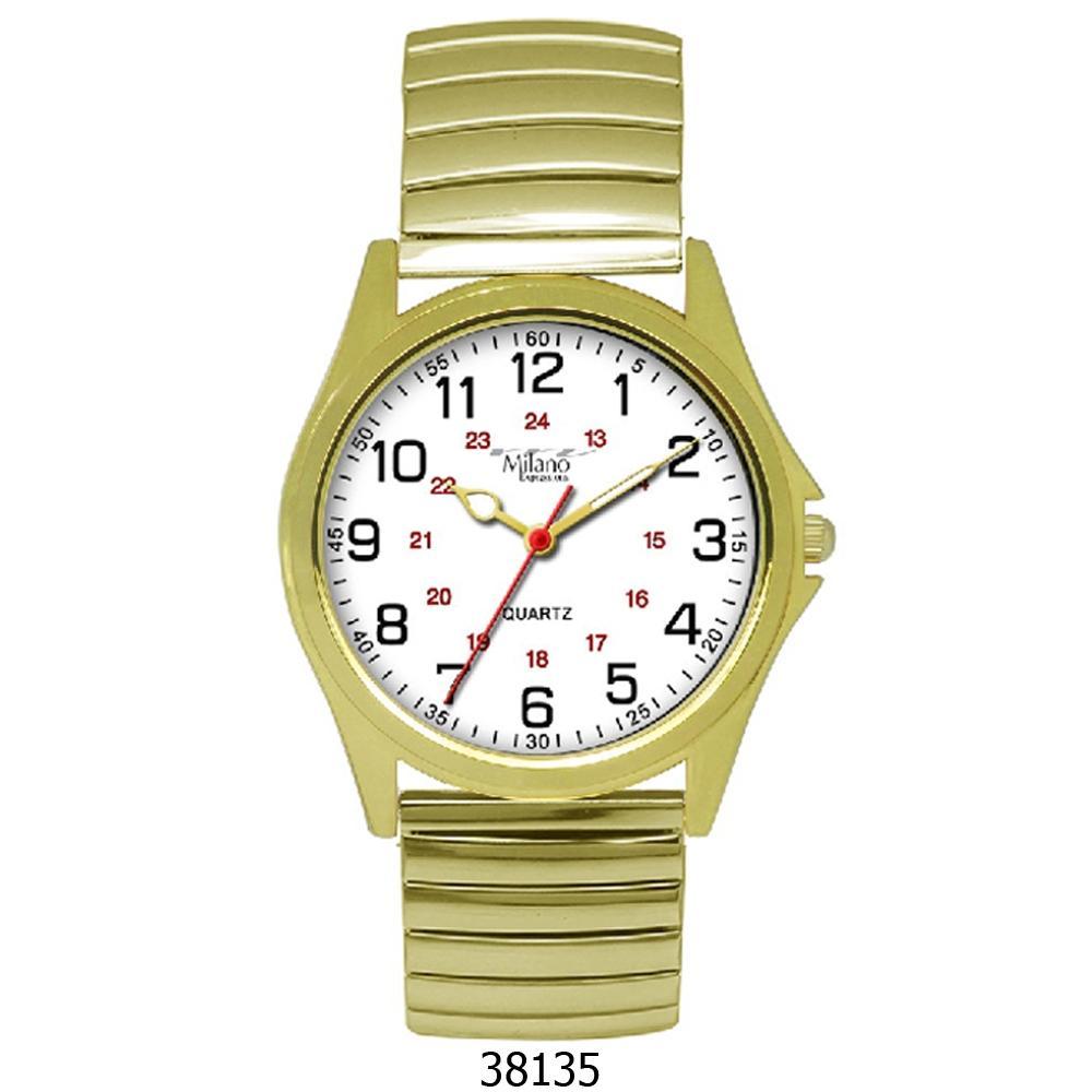 Catonsville M Milano Expressions Gold Flex Strap Watch featuring a white dial and stainless steel band.