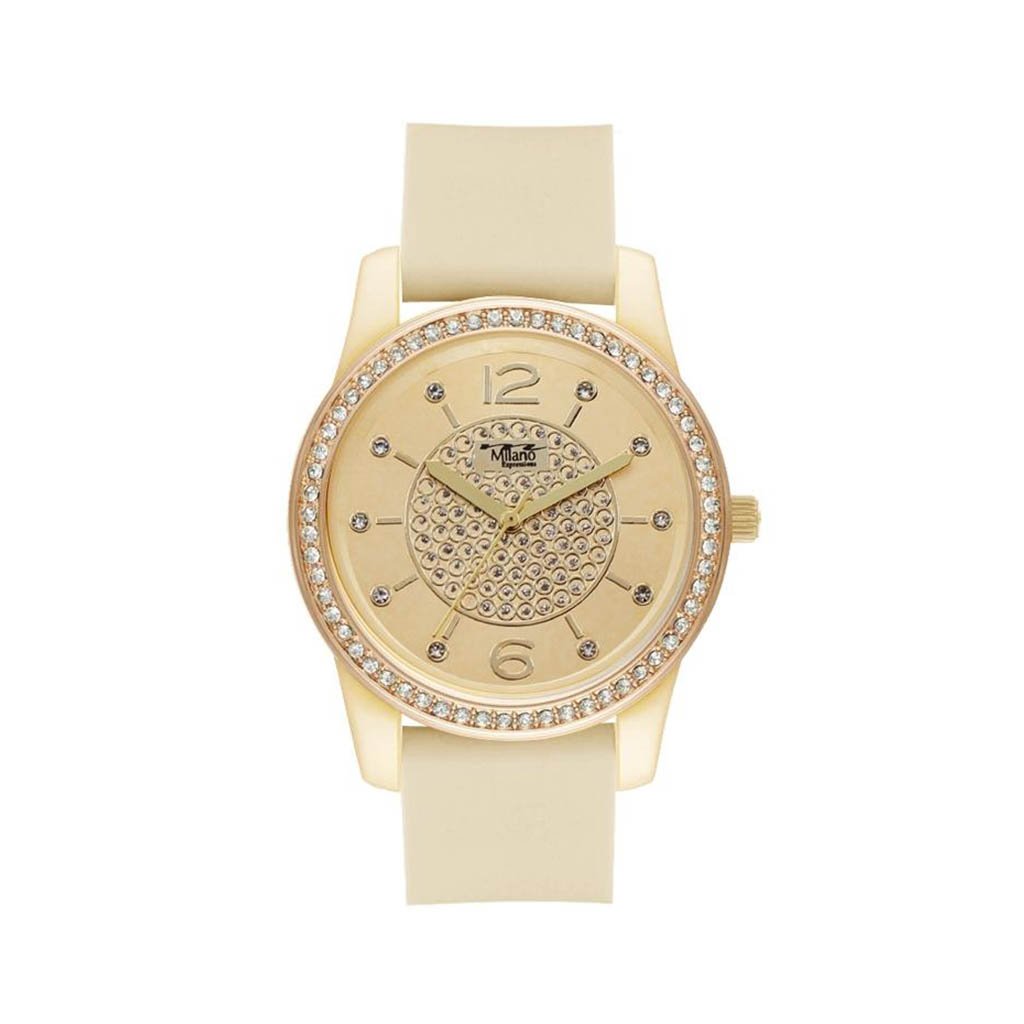 Chickasaw Gold Silicon Band Watch featuring a gold stone case and gold dial, perfect for stylish occasions.