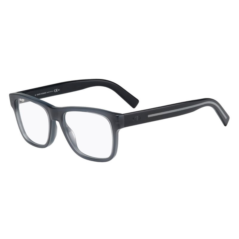 Christian Dior Black Tie 197-L09 Men's Grey Crystal Blue Square Acetate Frame Eyeglasses with 53mm lens, stylish and modern design.