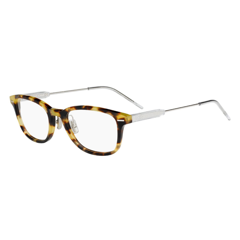 Christian Dior Black Tie 237-45Z Men's Havana Silver Rectangle Acetate Eyeglasses with 52mm lens, showcasing a stylish crystal frame.