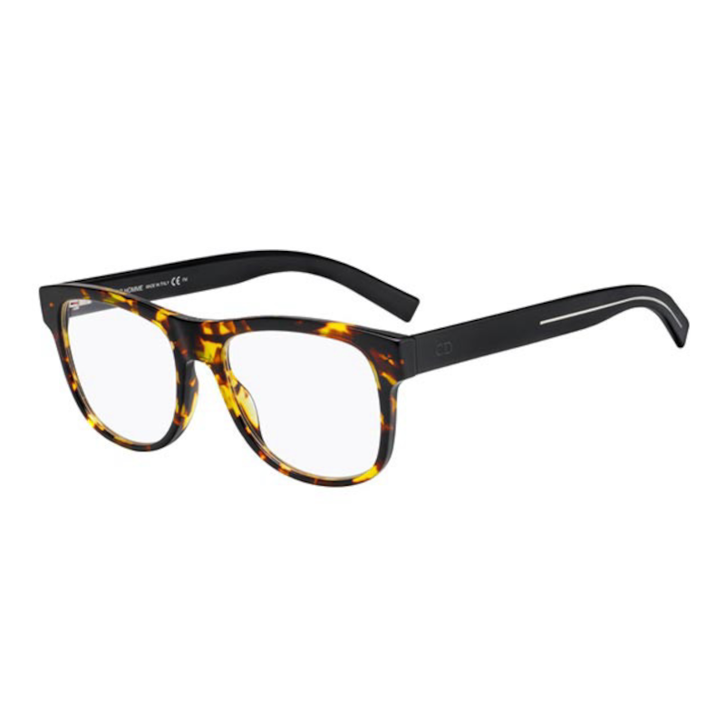 Christian Dior Black Tie 244-581 Men's Havana Black Square Acetate Eyeglasses with 54mm lens, stylish and modern design.