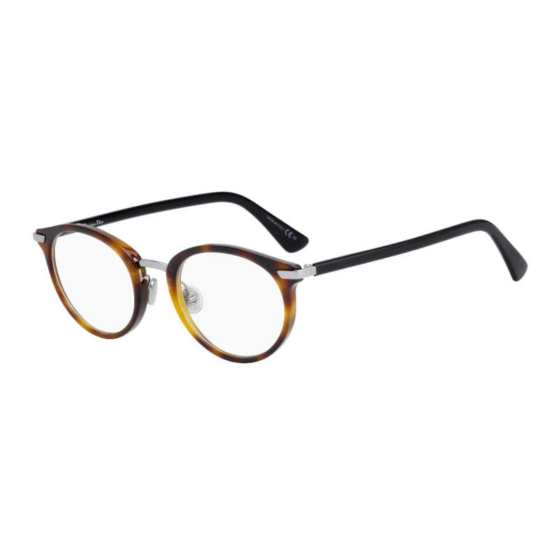 Christian Dior Dior Essence 2-0581 Women's Havana Black Round Acetate Eyeglasses with 49mm lens, showcasing elegant design and quality craftsmanship.