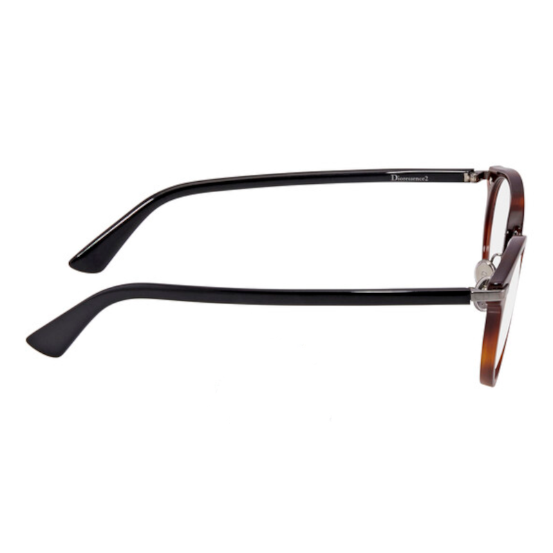 Christian Dior Dior Essence 2-0581 Women's Havana Black Round Acetate Eyeglasses with 49mm lens, showcasing elegant design and quality craftsmanship.