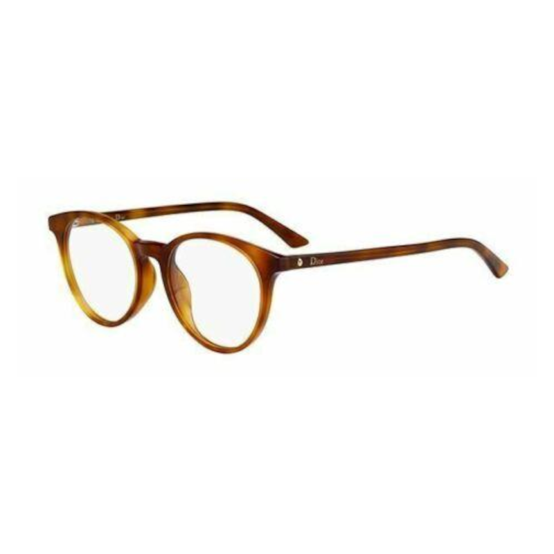 Christian Dior Montaigne 53F-0SX7 Women's Light Havana Round Acetate Eyeglasses with 50mm lens, showcasing elegant design and quality craftsmanship.