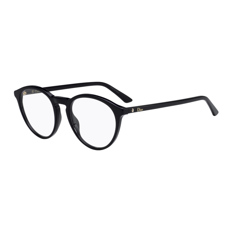 Christian Dior Montaigne 53F-807 unisex black round acetate frame eyeglasses with 50mm lens, stylish and elegant design.