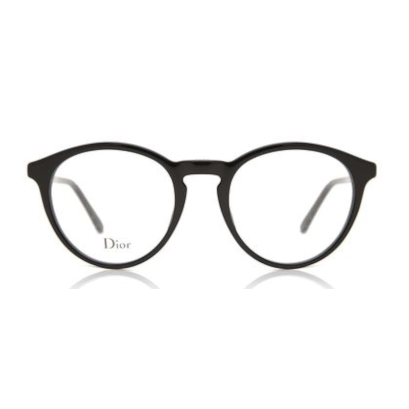 Christian Dior Montaigne 53F-807 unisex black round acetate frame eyeglasses with 50mm lens, stylish and elegant design.