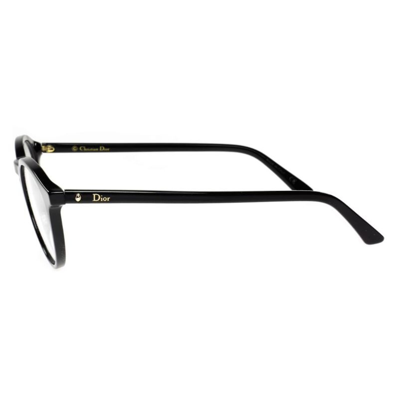 Christian Dior Montaigne 53F-807 unisex black round acetate frame eyeglasses with 50mm lens, stylish and elegant design.