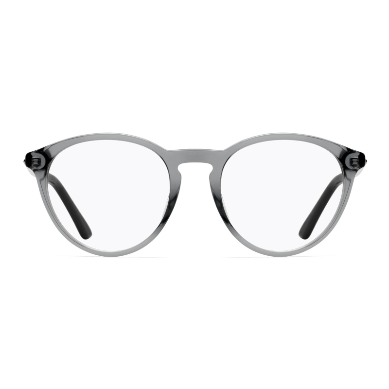 Christian Dior Montaigne 53-KB7 Women's Grey Round Acetate Frame 48mm Lens Optical Eyeglasses displayed elegantly with a case and cleaning cloth.