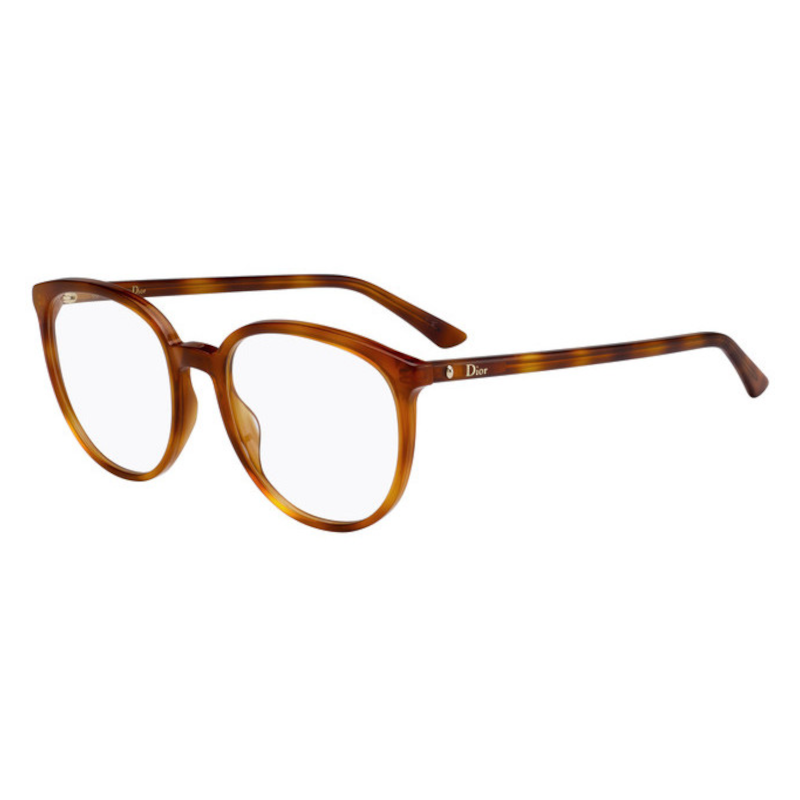 Christian Dior Montaigne 54-SX7 Women's Light Havana Round Acetate Eyeglasses with 53mm lens, featuring a stylish and elegant design.