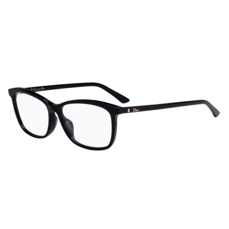 Christian Dior Montaigne 55F-807 unisex black square acetate frame eyeglasses with 54mm lens, stylish and durable design.