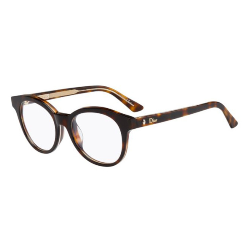 Christian Dior Montaigne 5F-G7J Women's Havana Crystal Cat Eye Acetate Eyeglasses with 49mm lens, showcasing elegant design.