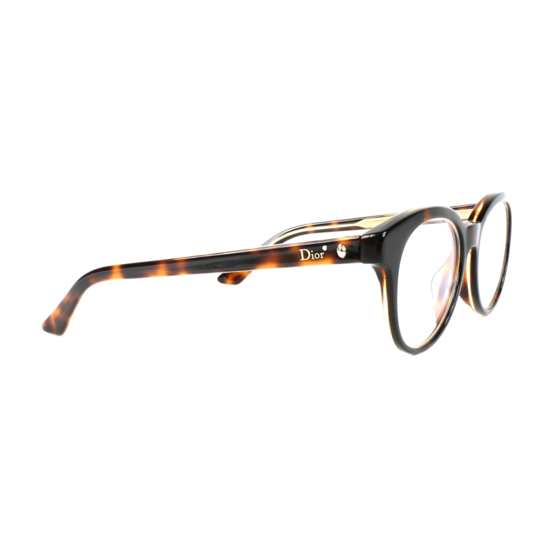 Christian Dior Montaigne 5F-G7J Women's Havana Crystal Cat Eye Acetate Eyeglasses with 49mm lens, showcasing elegant design.