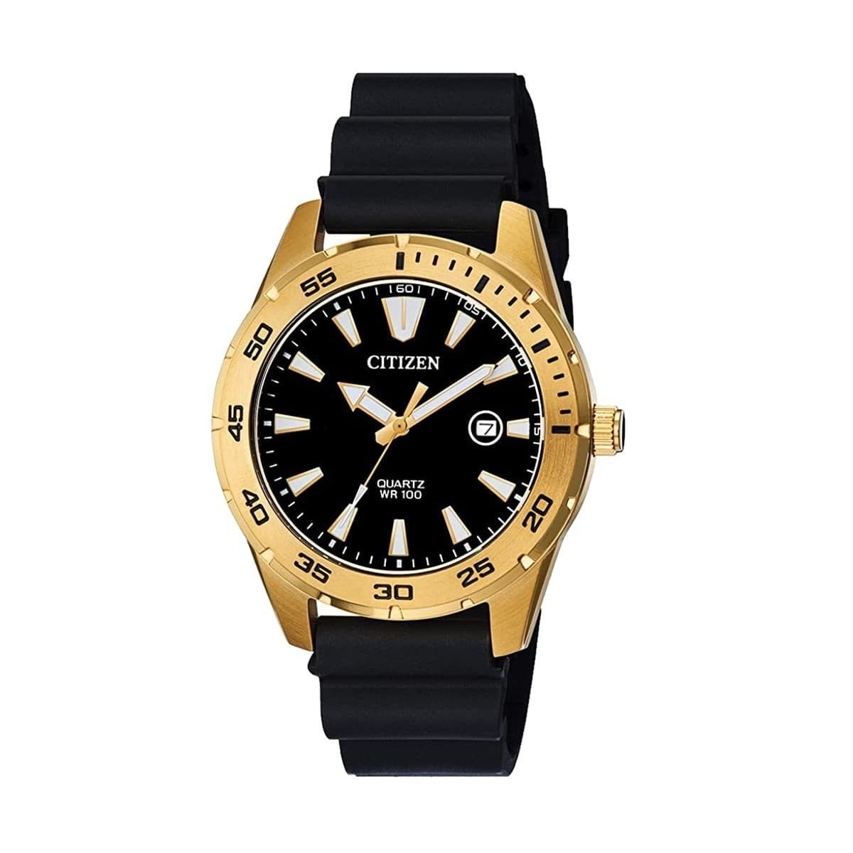 Citizen BI1043-01E Black Dial Men's Quartz Watch with Polyurethane Strap and Gold Accents