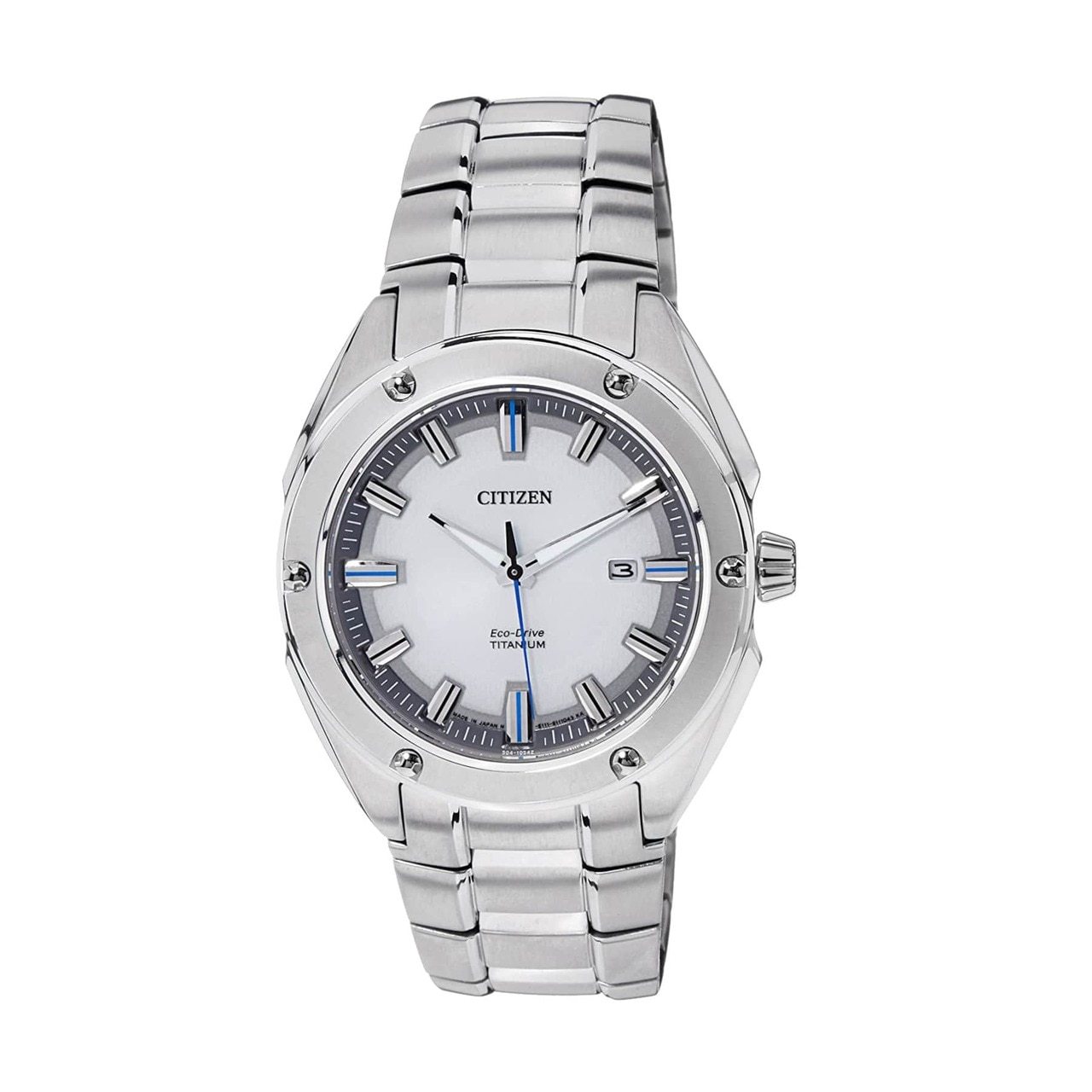 Citizen BM7130-58A Eco-Drive Watch with grey titanium case and white dial, showcasing a modern and elegant design.