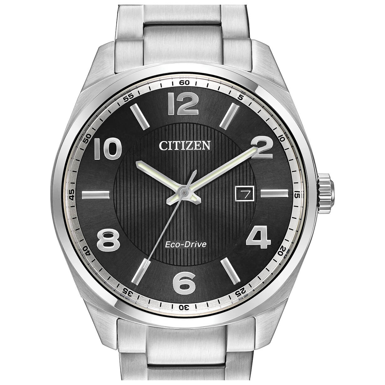 Citizen BM7320-52H Men's Corso Watch featuring a silver tone stainless steel case and a black dial, showcasing its elegant design.