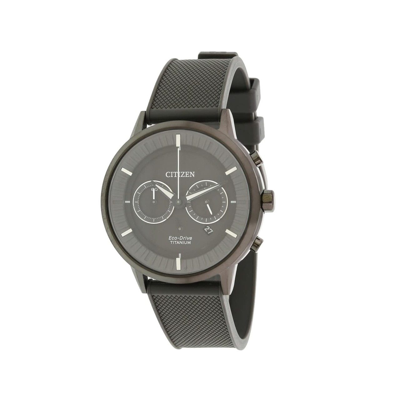 Citizen CA4405-17H Grey Dial Men's Silicone Titanium Chronograph Watch with a sleek design and durable materials.