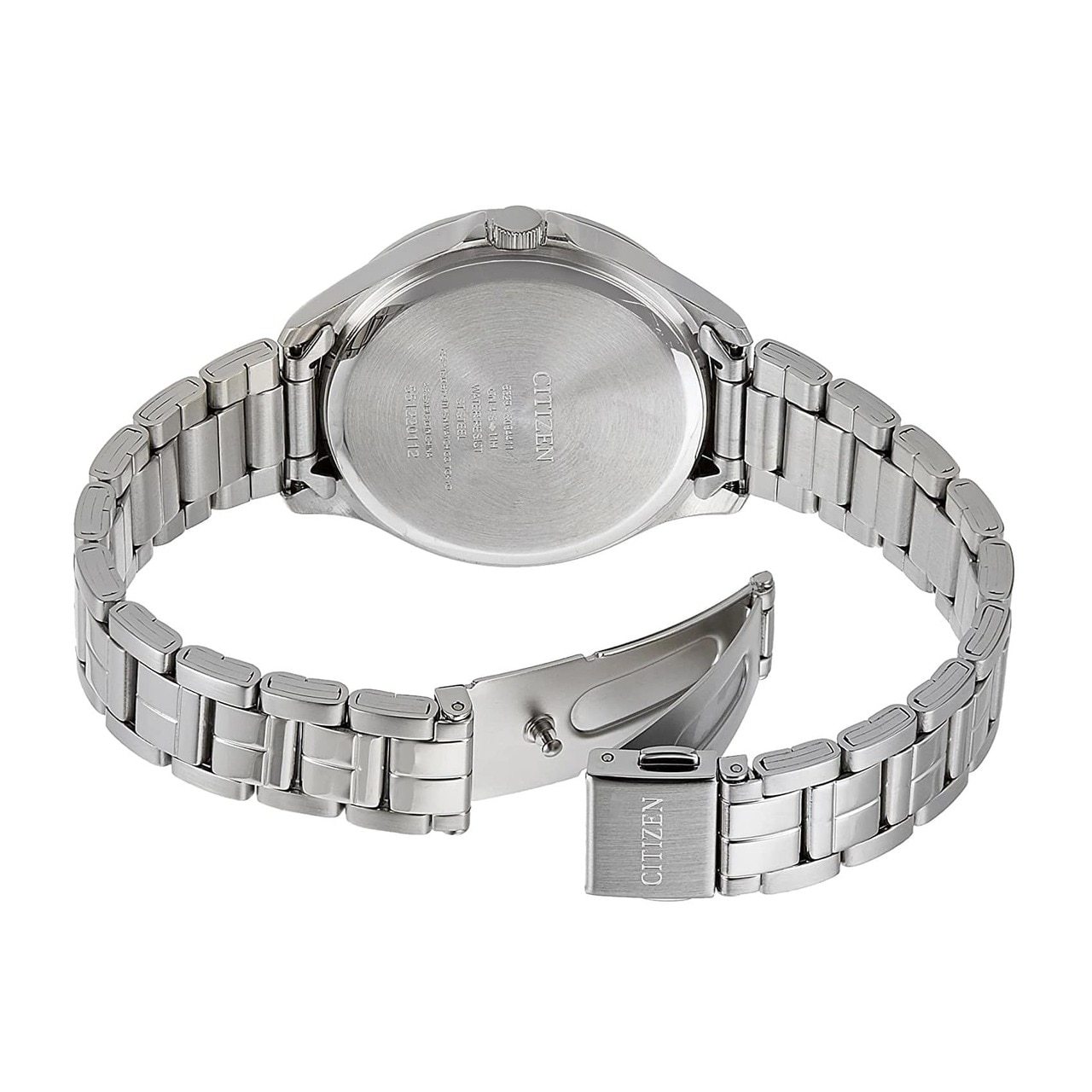 Citizen ED8140-57A Women's Multi-Function Watch with silver stainless steel band and white dial, featuring a scratch-resistant mineral crystal.