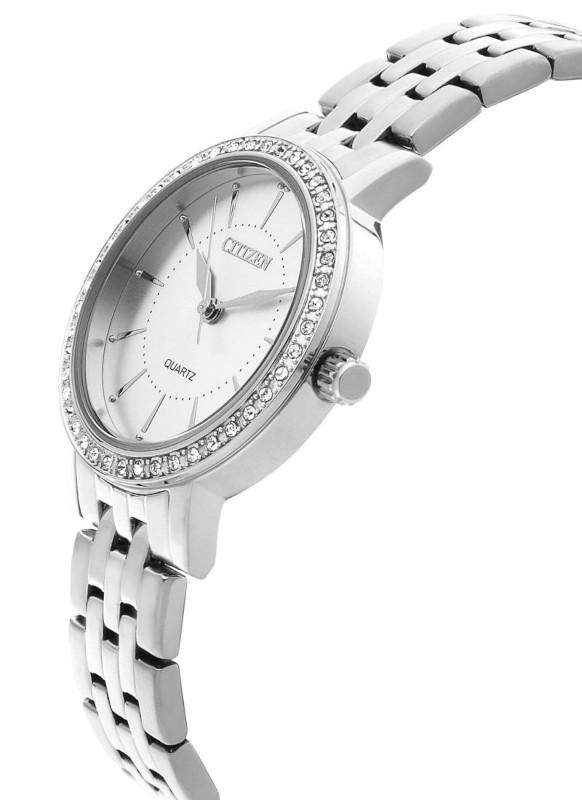 Citizen EL3040-80A Women's watch featuring a stainless steel band and diamond accents on a silver dial.