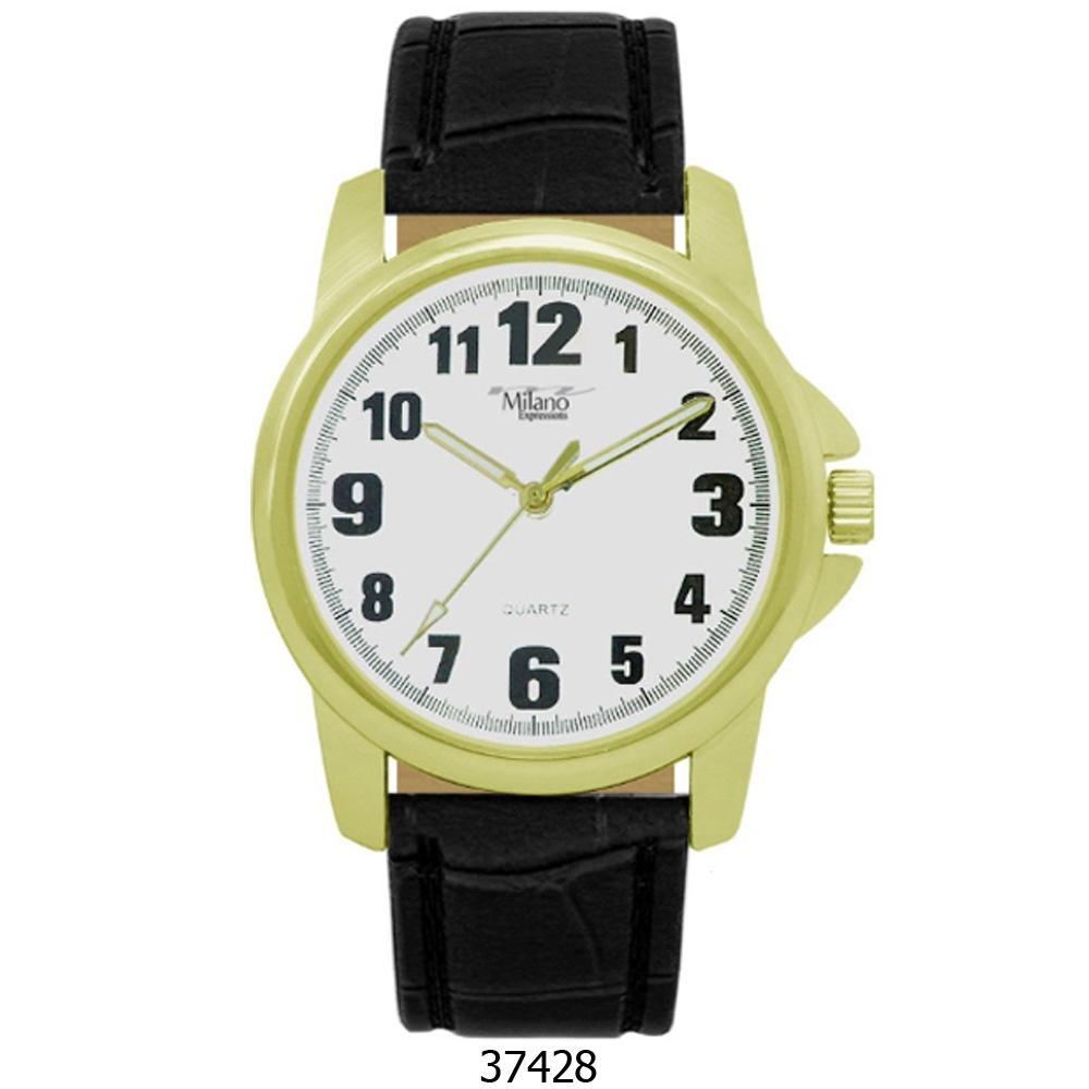 Clinton Black Faux Leather Strap Watch featuring a gold alloy case and white dial, showcasing elegance and style.