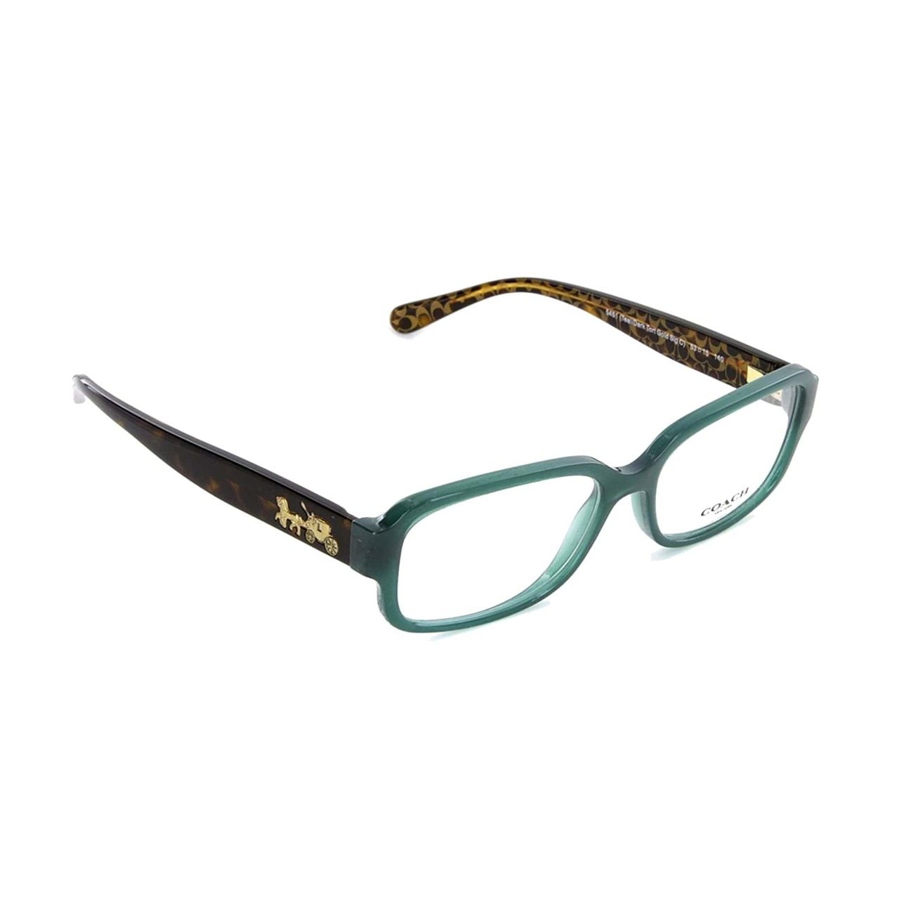 Coach HC6105-5451 Teal Dark Tortoise Gold Sig C Rectangular Women's Eyeglasses with plastic frame and demo lens.