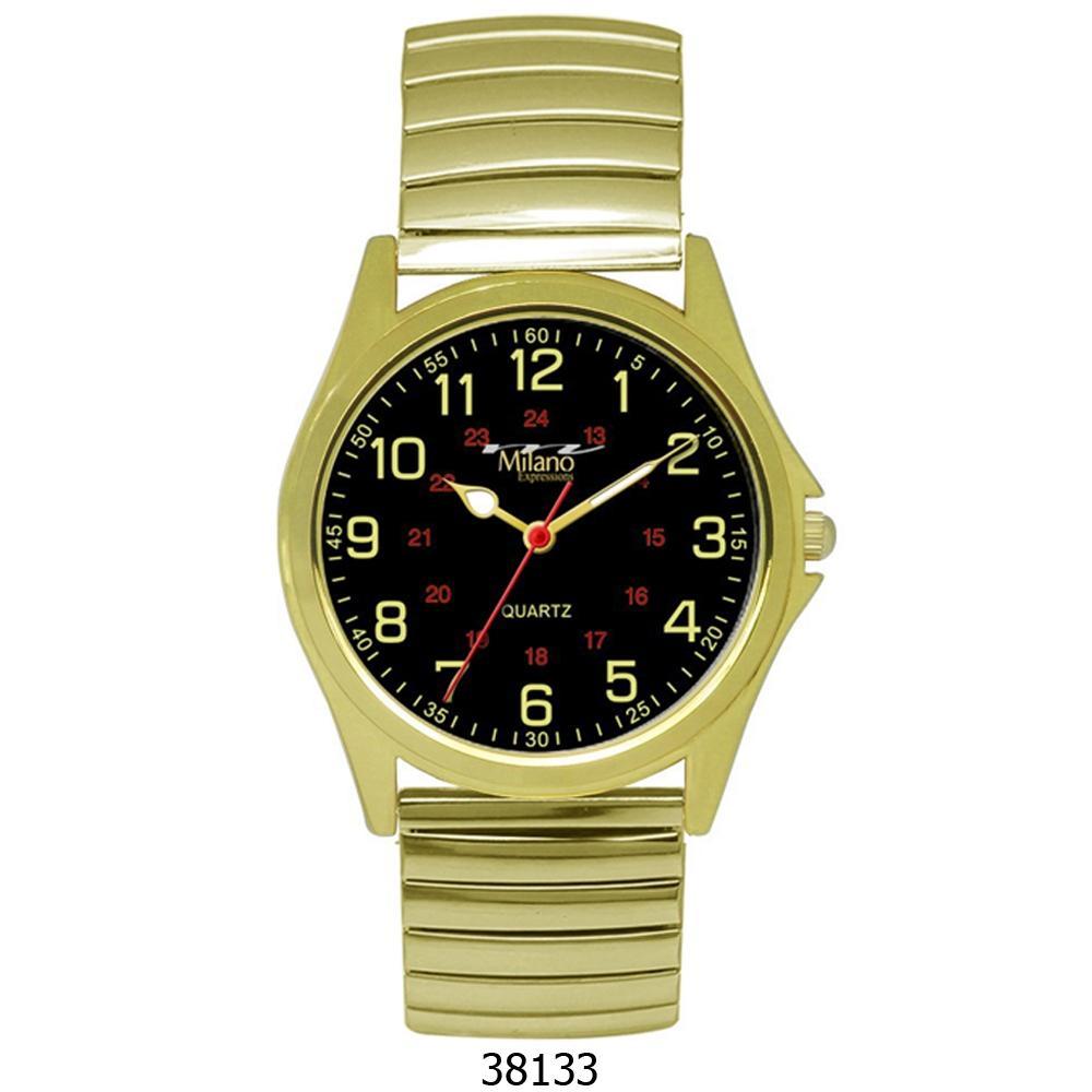 Columbia M Milano Expressions Gold Flex Band Watch featuring a sleek black dial and stainless steel band.