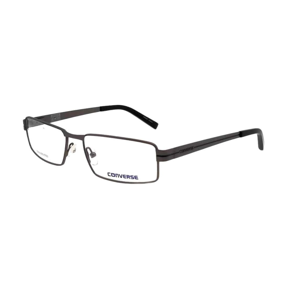 Converse A045 Gunmetal Rectangular Unisex Metal Eyeglasses displayed on a neutral background, showcasing the sleek design and durable frame.