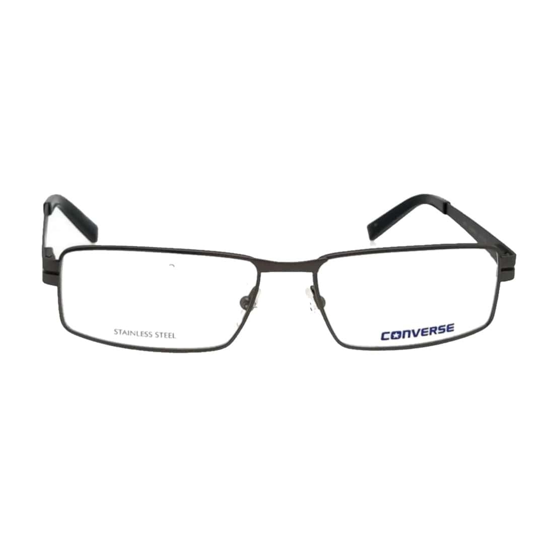 Converse A045 Gunmetal Rectangular Unisex Metal Eyeglasses displayed on a neutral background, showcasing the sleek design and durable frame.