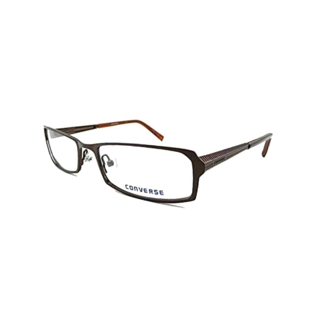 Converse A212 Brown Rectangular Men's Metal Eyeglasses displayed with a stylish case and paperwork.