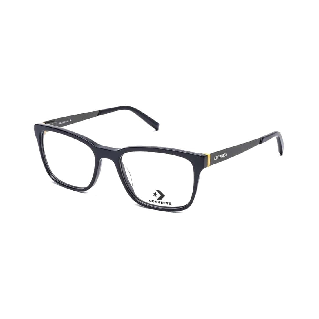 Converse A225 Navy Square Unisex Acetate Eyeglasses displayed with a stylish case and paperwork.