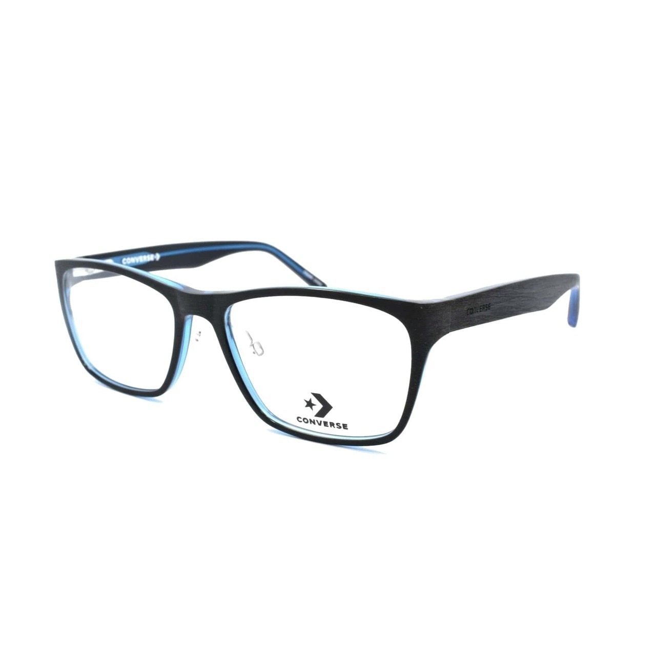 Converse Men's A223 Black Blue Square Acetate Eyeglasses featuring a stylish black blue frame and 55mm demo lens.