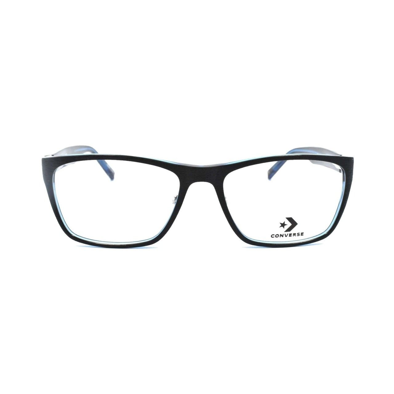 Converse Men's A223 Black Blue Square Acetate Eyeglasses featuring a stylish black blue frame and 55mm demo lens.