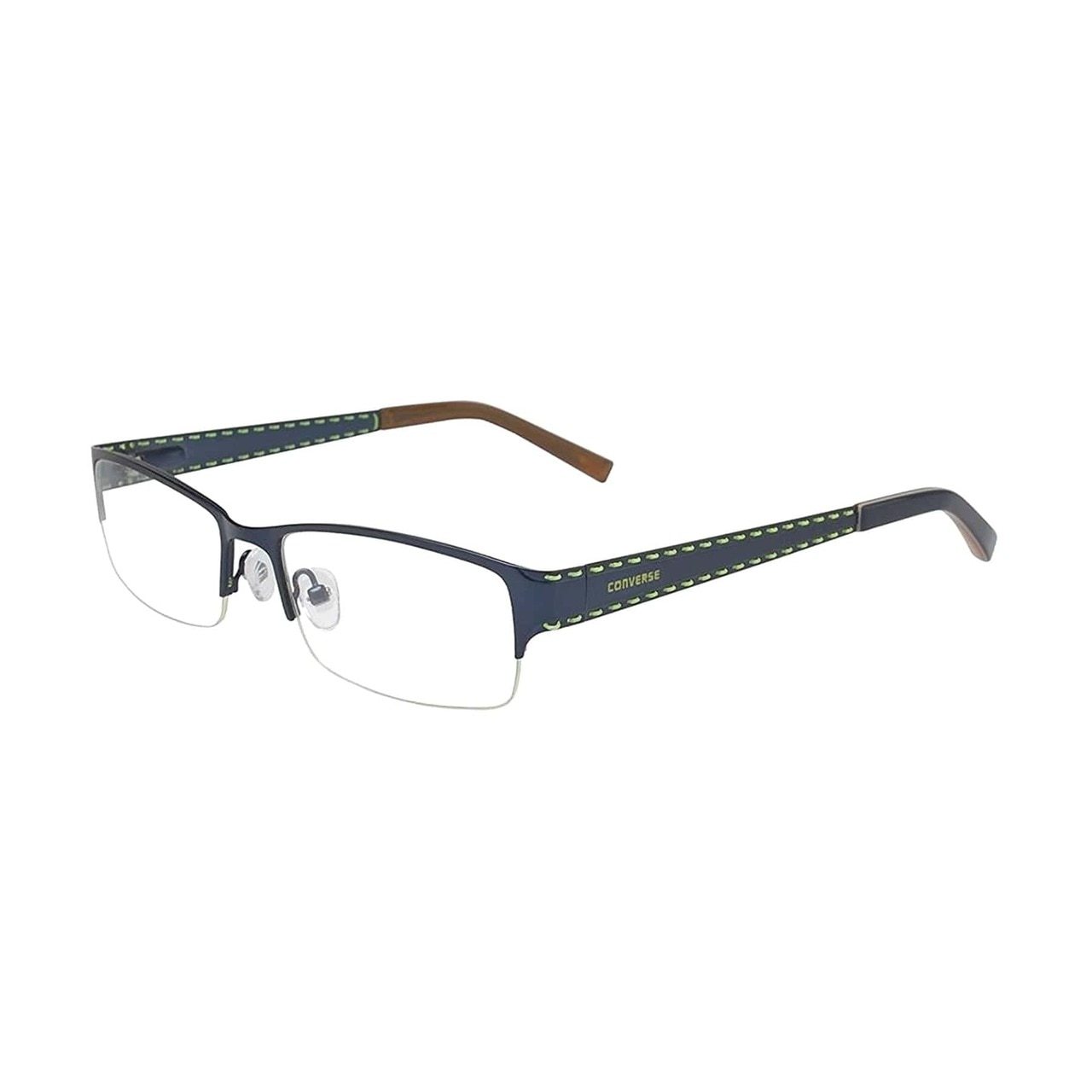 Converse Q029 Blue Rectangular Men's Metal Eyeglasses with adjustable nosepads and spring hinges.