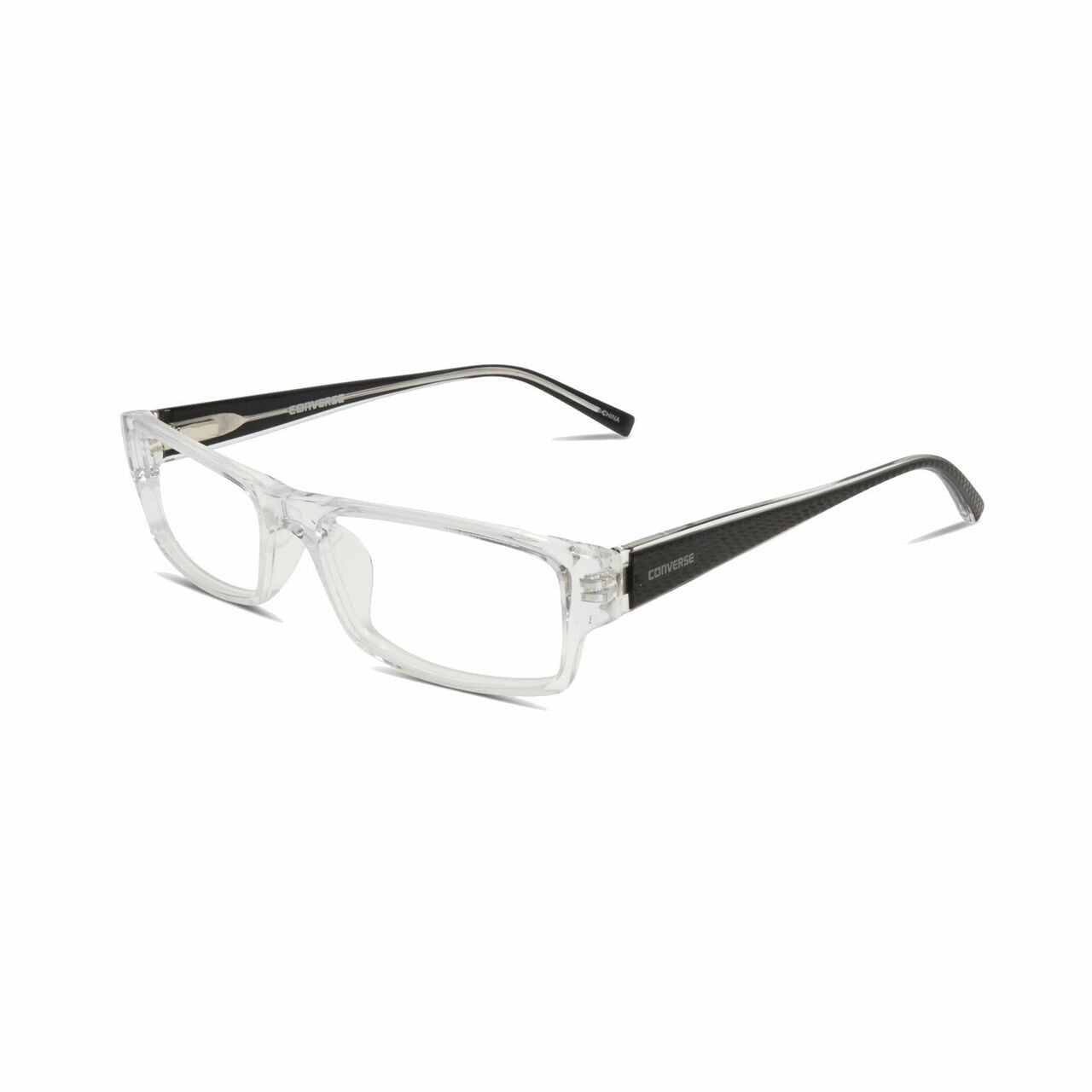 Converse Q004 Bro Crystal Rectangular Men's Plastic Eyeglasses with flexible arms and adjustable nose pads.