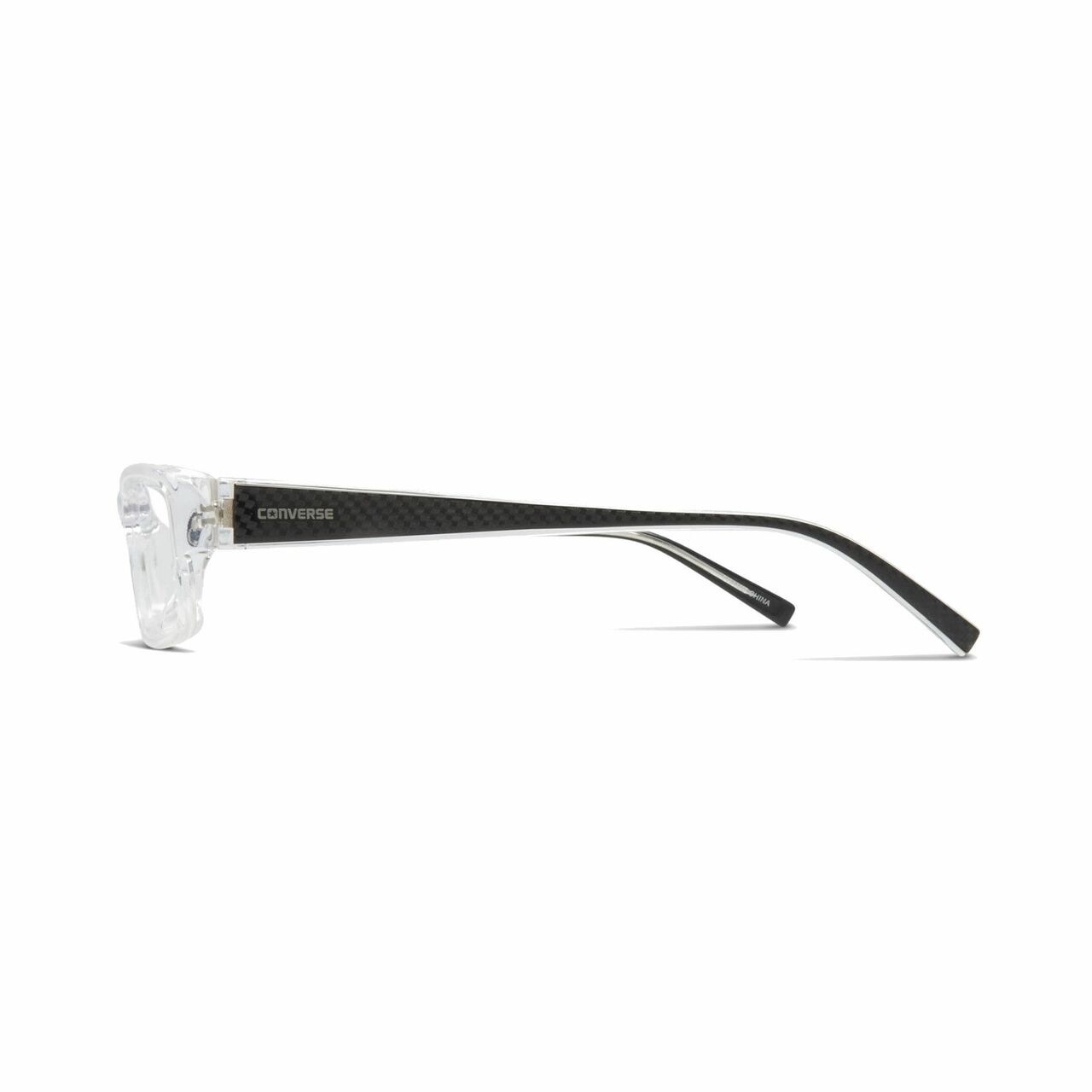 Converse Q004 Bro Crystal Rectangular Men's Plastic Eyeglasses with flexible arms and adjustable nose pads.