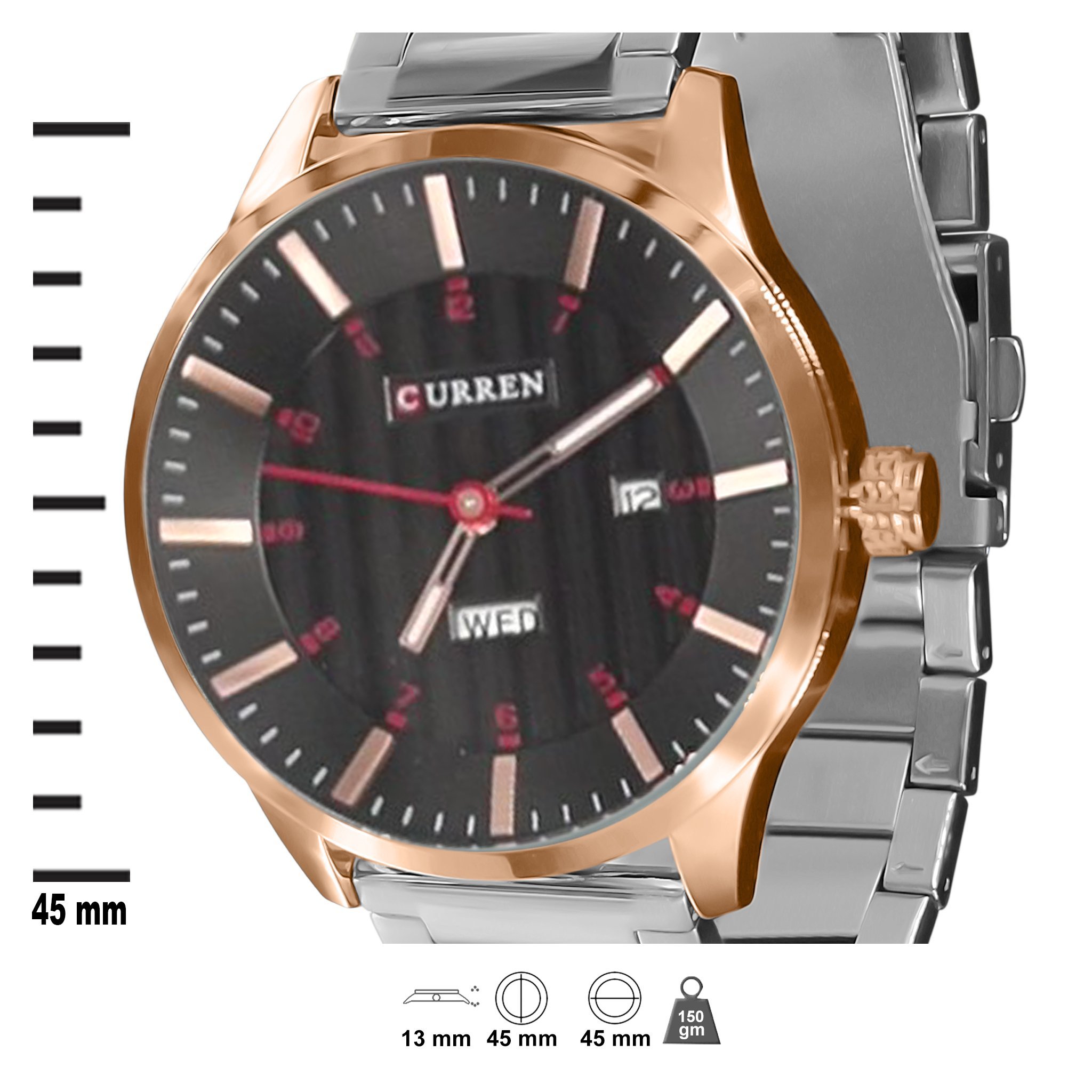 CURREN Metal Band Watch-550733 featuring a classic design with a stainless steel back cover and Japan Seiko Movement.