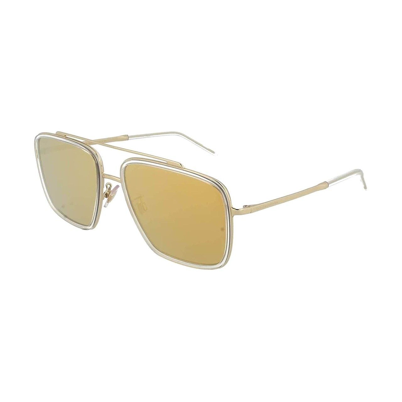 Dolce & Gabbana DG2220-488/7P sunglasses featuring a pale gold crystal frame and brown mirrored gold lenses, showcasing a stylish square design.