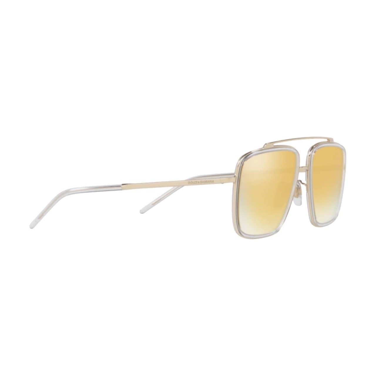 Dolce & Gabbana DG2220-488/7P sunglasses featuring a pale gold crystal frame and brown mirrored gold lenses, showcasing a stylish square design.